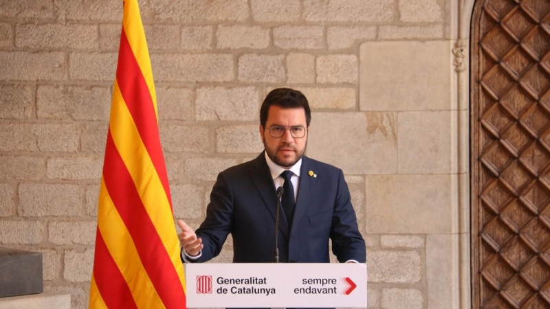 30/05/2023 - Pere Aragonès, en la seva compareixença al Palau de la Generalitat aquest diumenge.