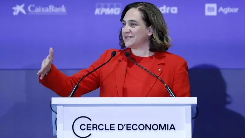 La alcaldesa de Barcelona, Ada Colau, durante la inauguración de la Reunión Anual del Cercle d'Economia.