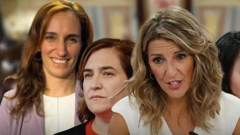 Imagen combinada de Mónica García, Ada Colau, Yolanda Díaz, Ione Belarra y Jona Baldoví.