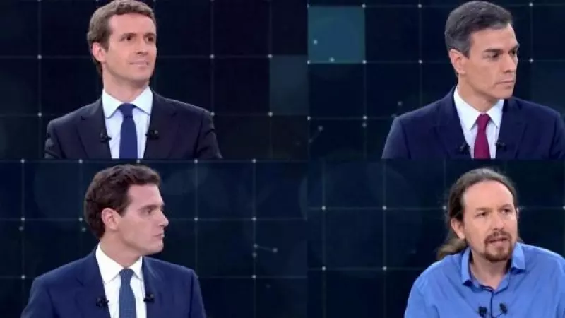Pablo Casado, Pedro Sanchez, Albert Rivera y Pablo Iglesias, en el debate en TVE de las elecciones generales de 2019