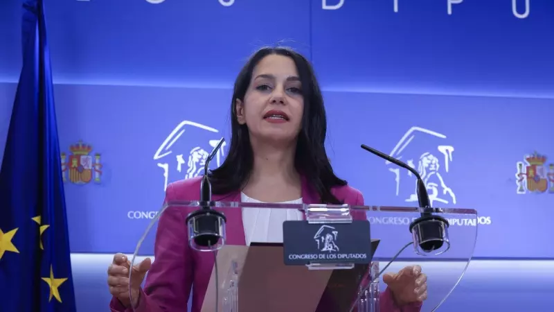 La portavoz de Ciudadanos en el Congreso, Inés Arrimadas, durante la rueda de prensa ofrecida en el Congreso para anunciar que deja la política este 1 de junio de 2023.