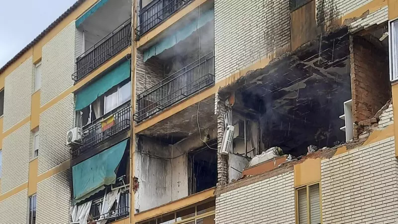 Imagen de la vivienda de Badajoz en la que se ha producido una explosión de gas este jueves, 1 de junio de 2023.