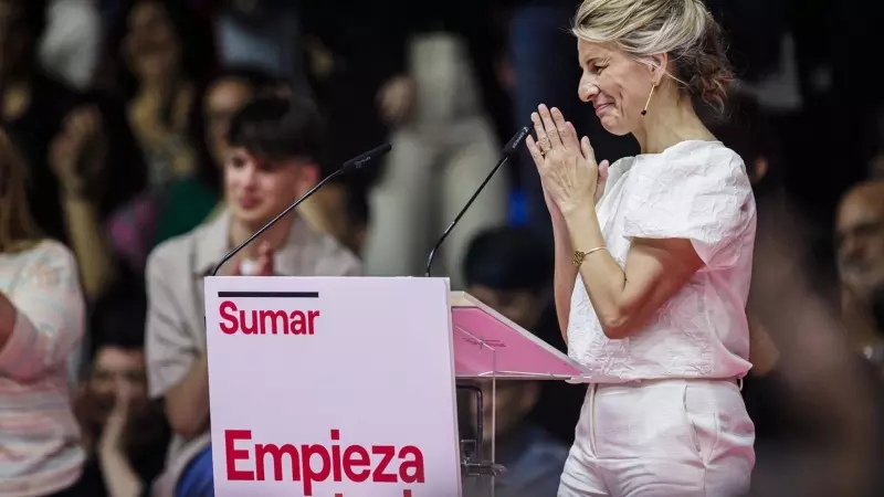 La ministra de Trabajo y vicepresidenta segunda, Yolanda Díaz, durante un acto de Sumar en Madrid, a 2 de abril de 2023.