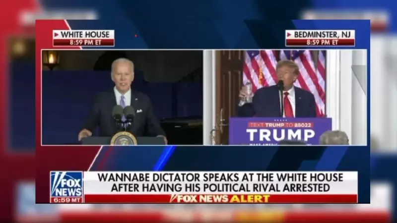 Una imagen creada a partir de la captura de pantalla del momento en que Joe Biden, presidente de Estados Unidos, es tildado de 'aspirante a dictador' por la Fox
