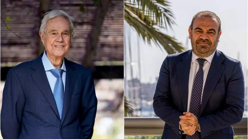 A la izquierda, el fundador del grupo Meliá Hotels International, Gabriel Escarrer Julià, de 88 años, y a la derecha, su hijo Gabriel Escarrer Jaume, nuevo presidente del grupo hotelero. — Cati Cladera / EFE