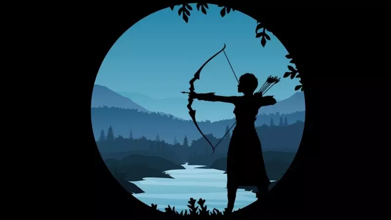 Una mujer practica la caza, en una ilustración