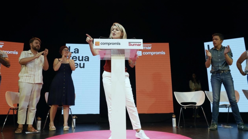 La candidata de Sumar a la presidencia del Gobierno, Yolanda Díaz, en un acto en Valencia a sábado 8 de julio.