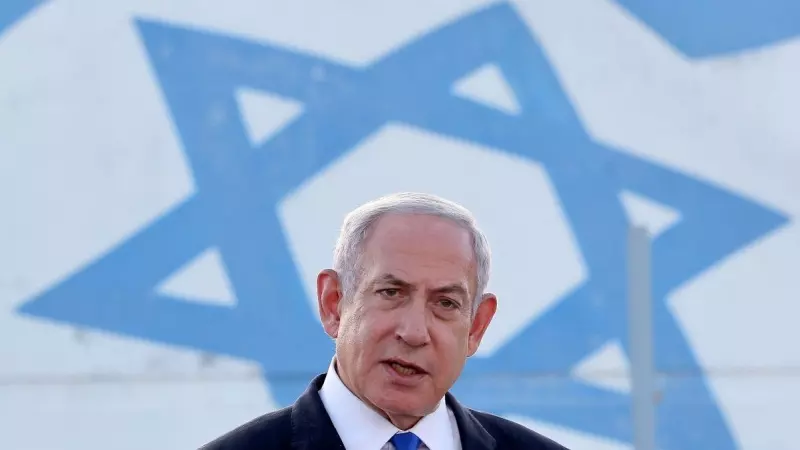 El primer ministro de Israel, Benjamin Netanyahu, pronuncia un discurso en la base aérea de Palmachim, en el centro del país, a 5 de julio de 2023.