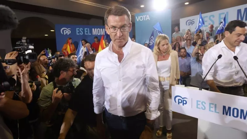 El líder del Partido Popular, Alberto Núñez Feijóo, durante un acto de campaña electoral del Partido Popular, a 11 de julio de 2023, en Cádiz.