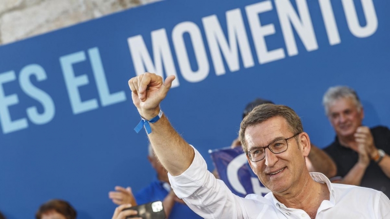 Alberto Núñez Feijóo, durante el acto electoral que los populares han celebrado este jueves 13 de julio de 2023 en Burgos.