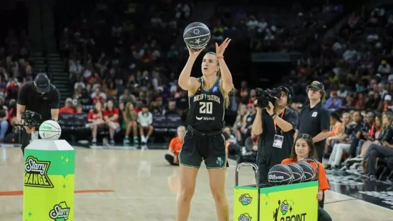 14/07/2023 - Sabrina Ionescu, número 20 de New York Liberty, compitió en la ronda final del Concurso de triples de la WNBA, en Michelob ULTRA Arena, el 14 de julio de 2023 en Las Vegas, Nevada.