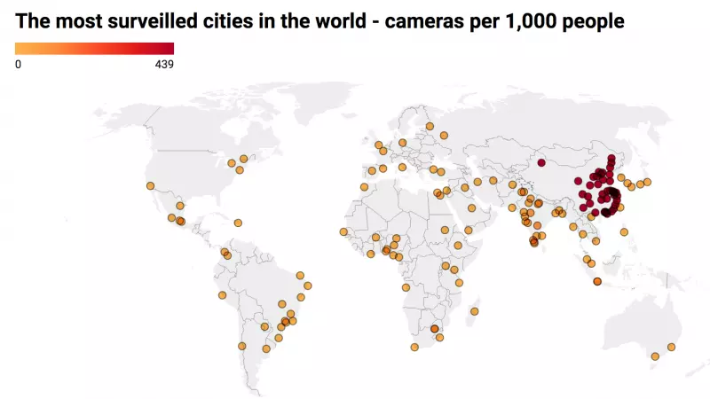 Un mapa muestra las ciudades más videovigiladas del mundo