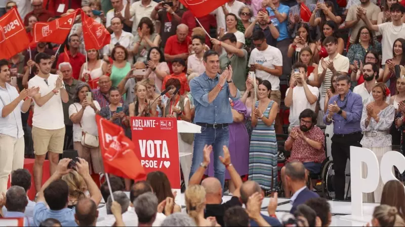 Pedro Sánchez, durante el mitin de cierre de campaña del PSOE.
