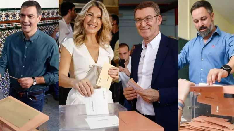 Pedro Sánchez, Alberto Núñez Feijóo, Yolanda Díaz y Santiago Abascal, ejerciendo su derecho a voto este 23J.
