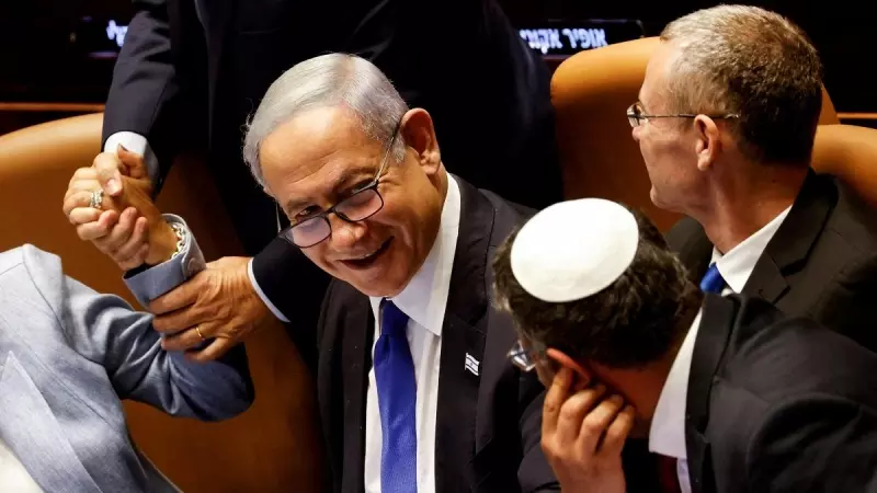 El primer ministro israelí Benjamin Netanyahu y los legisladores se reúnen en el pleno de la Knesset para votar un proyecto de ley que limitaría parte del poder del Tribunal Supremo, en Jerusalén a 24 de julio de 2023