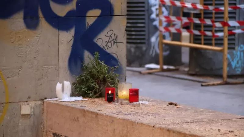 Espelmes posades al lloc on una noia de 20 anys va perdre la vida per la caiguda d'una palmera