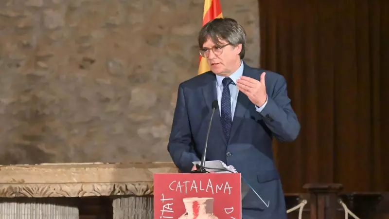 L'expresident Carles Puigdemont durant la seva intervenció a la Catalunya del Nord
