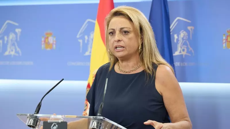 La diputada de Coalición Canaria, Cristina Valido, ofrece una rueda de prensa, en el Congreso de los Diputados, a 21 de agosto de 2023, en Madrid