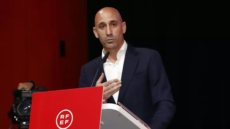 El presidente de la RFEF, Luis Rubiales, durante la Asamblea extraordinaria celebrada en Madrid, a 25 de agosto de 2023.