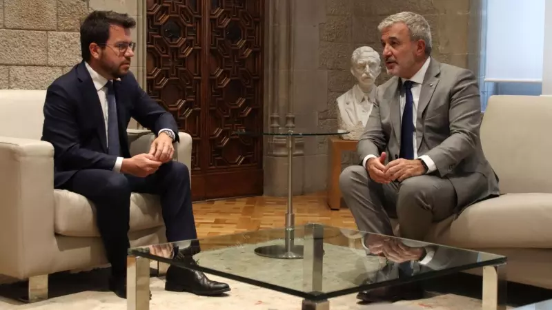 Trobada entre el president de la Generalitat, Pere Aragonès, i l'alcalde de Barcelona, Jaume Collboni, al Palau de la Generalitat