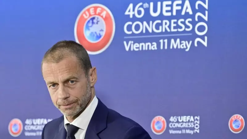 El presidente de la UEFA, Aleksander Ceferin, en la asamblea del organismo europeo del fútbol, celebrada en Viena en mayo de 2022. E.P./Hans Punz/APA/dpa