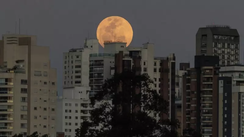 Fotografía de la superluna azul en la ciudad de São Paulo (Brasil).