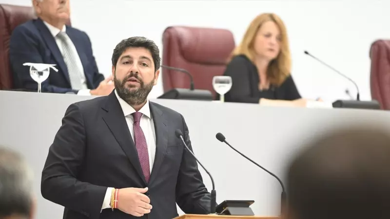 El candidato del PP para presidir Murcia, Fernando López Miras, interviene en la Asamblea Regional, a 10 de julio de 2023 en Cartagena