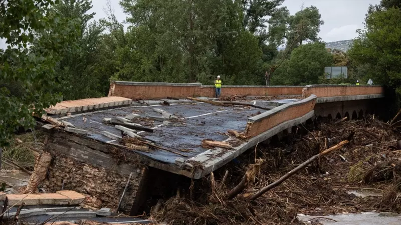 Puente de la Pedrera, colapsado a causa de la DANA, en el municipio de Aldea del Fresno