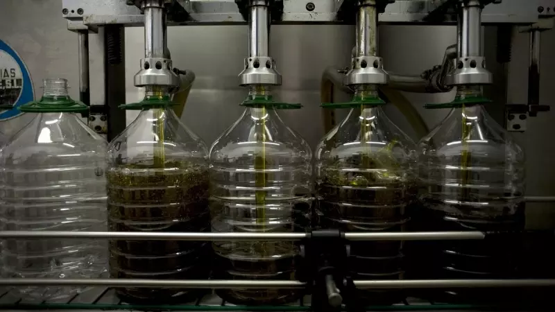 Garrafas de aceite de oliva en una fábrica de Andalucía.