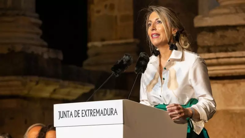 La presidenta de la Junta de Extremadura, María Guardiola, durante gala de entrega de las Medallas de Extremadura, a 7 de septiembre de 2023.