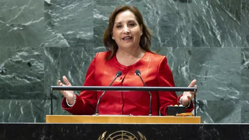 La presidenta de Perú, Dina Boluarte, en la sede de la ONU en Nueva York.