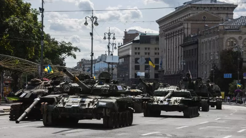 Tanques desfilando en la celebración del Día de la Independencia de UCrania en Kiev, Curania, a 23 de agosto de 2023.