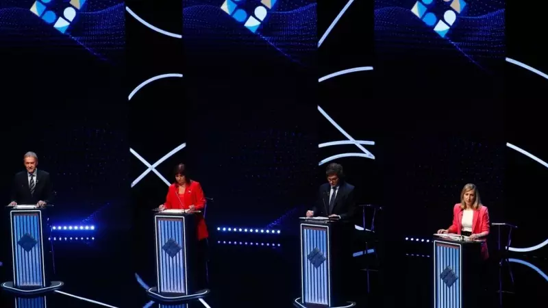9/10/23-Los cinco candidatos a la presidencia de Argentina, en el debate del 8 de octubre de 2023, en la ciudad de Buenos Aires.