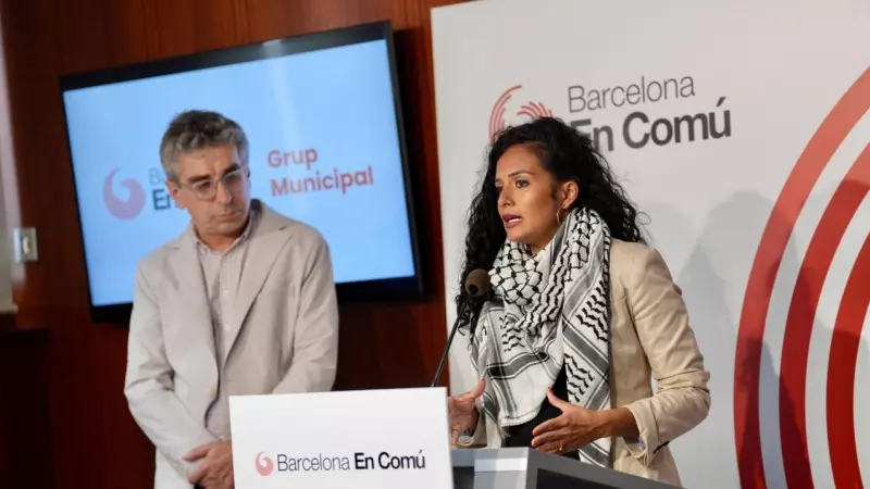Jordi Martí i Jess González, portaveu i regidora del Grup Municipal de BComú, en roda de premsa