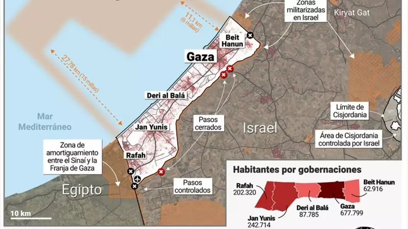 Mapa de la Franja de Gaza.