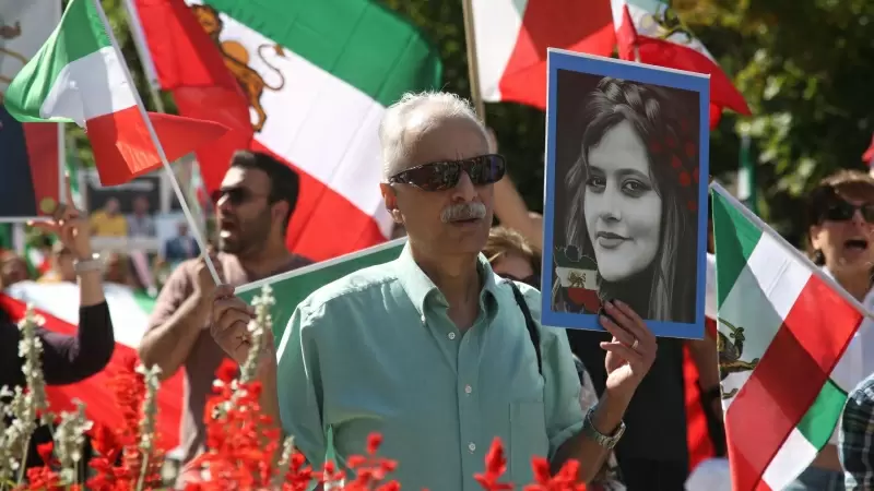 the first death anniversary of Mahsa Amini and protested against the Iranian Islamic regime in Toronto, Ontario, Canada on September 16, 2023