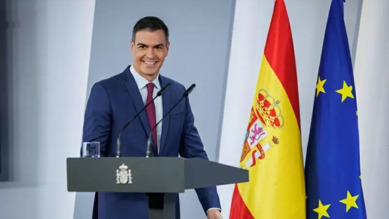 El presidente del Gobierno en funciones, Pedro Sánchez, en una rueda de prensa en Moncloa. — Europa Press / Alejandro Martínez Vélez