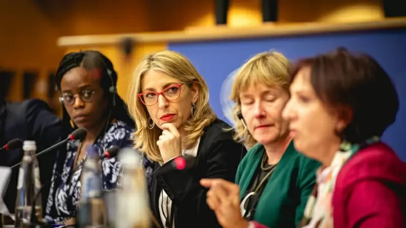 La eurodiputada María Eugenia Rodríguez Palop y otras de las ponentes durante las jornadas sobre la directiva de violencia contra la mujer. - Imagen cedida por The Left.
