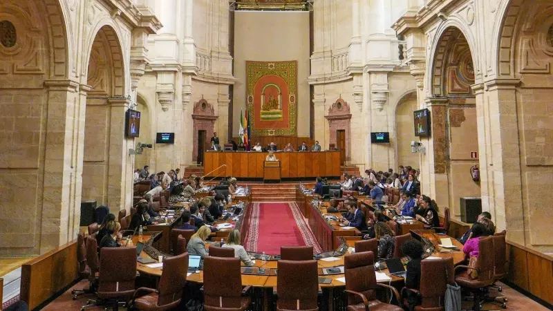 Vista del Pleno del Parlamento de Andalucía durante el debate de totalidad de los presupuestos autonómicos para 2024. E.P./Francisco J. Olmo