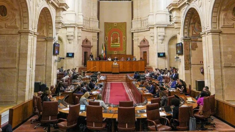 Vista del Pleno del Parlamento de Andalucía durante el debate de totalidad de los presupuestos autonómicos para 2024. E.P./Francisco J. Olmo