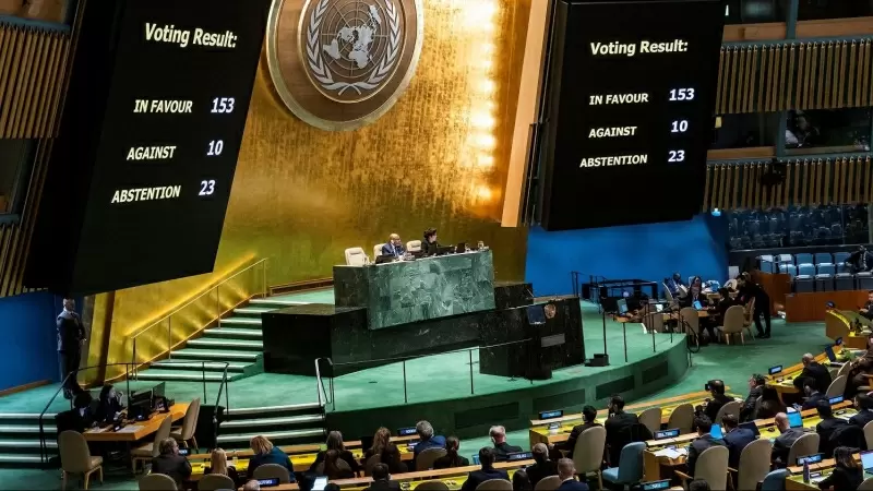 La Asamblea de la ONU vota un alto el fuego en la guerra de Israel contra Palestina, en Nueva York a 12 de diciembre de 2023.