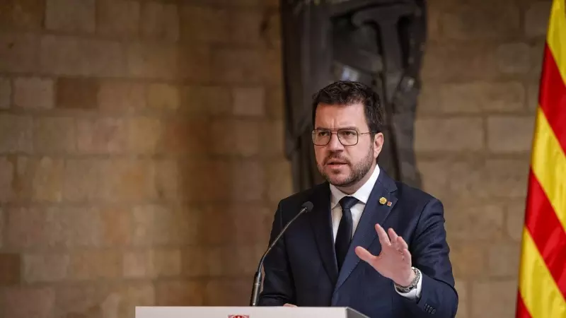 El president de la Generalitat, Pere Aragonès, en rueda de prensa después de la reunión con el presidente del Gobierno, Pedro Sánchez.