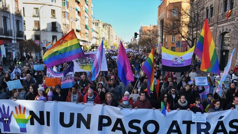 Una manifestación en defensa de la Ley LGTBI y la Ley Trans de la Comunidad de Madrid, a 17 de diciembre de 2023, en Madrid.