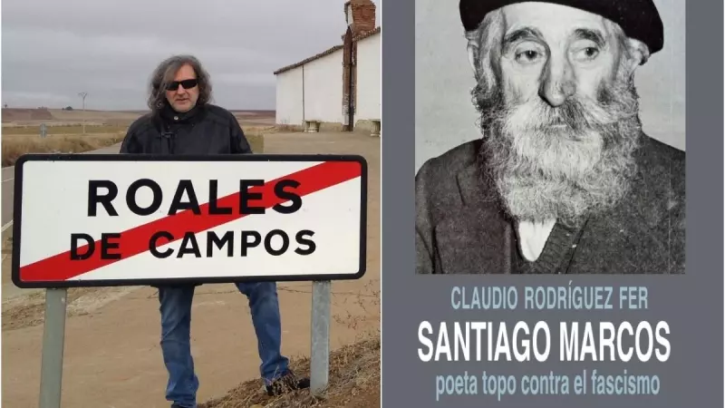 Claudio Rodríguez Fer, autor de 'Santiago Marcos. Poeta topo contra el fascismo', en el cementerio de Roales de Campos.
