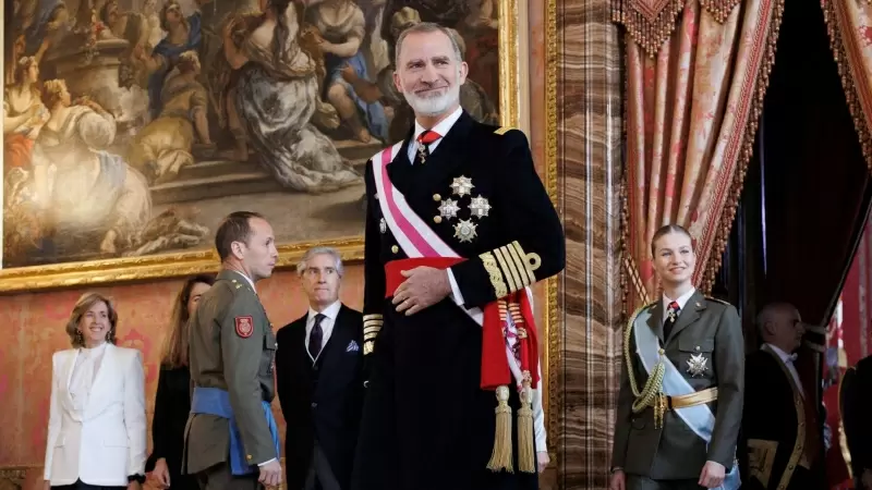 El rey Felipe VI durante la recepción en la Pascua Militar, en el Palacio Real, a 6 de enero de 2024, en Madrid