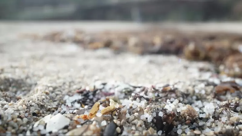Pellets de plástico en la playa de Sabón, a 9 de enero de 2024, en A Coruña, Galicia (España).