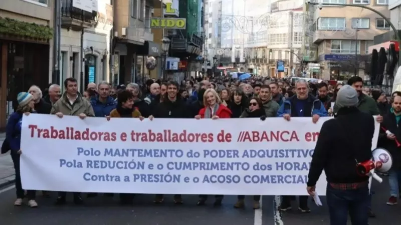 Manifestación de los trabajadores de Abanca en A Coruña.