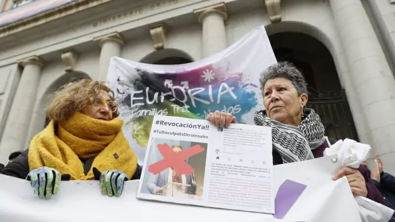 16/1/24 - Concentración de diversos colectivos LGTBI contra el nombramiento de Isabel García como directora del Instituto de las Mujeres, el pasado martes 9 de enero en la entrada del Ministerio de Igualdad en Madrid.