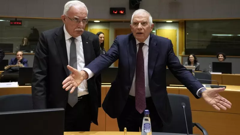 El Ministro de Asuntos Exteriores palestino, Riyad Najeeb al-Maliki (i), y el alto representante de la Unión Europea para Asuntos Exteriores y Política de Seguridad , Josep Borrell, este lunes 22 de enero de 2024 en Bruselas.