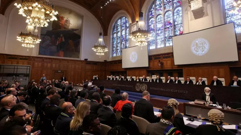 La Corte Internacional de Justicia durante el juicio por la denuncia de Sudáfrica a Israel por el genocidio en Gaza, en La Haya, a 11 de enero de 2024.